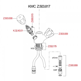 KWC GASTRO Einloch-Zweigriffmischer, ohne Standrohr, zu K.24.41.60/61, ganzchrom 